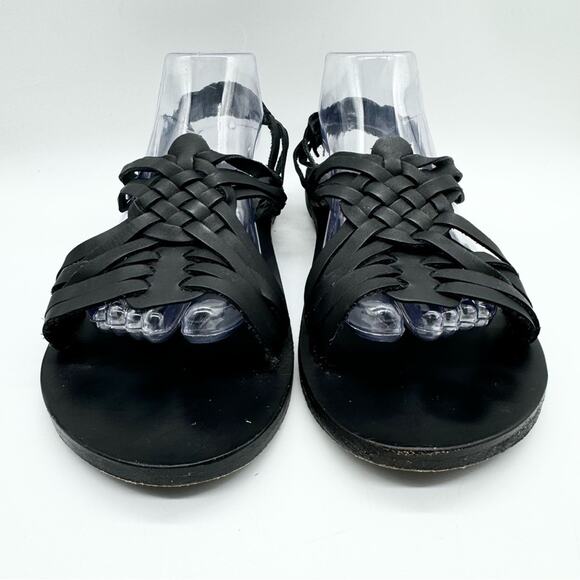 L Space Cabo Flat Leather Huarache Open Toe Sandals Black Size 40 Beach Boho - Picture 6 of 11